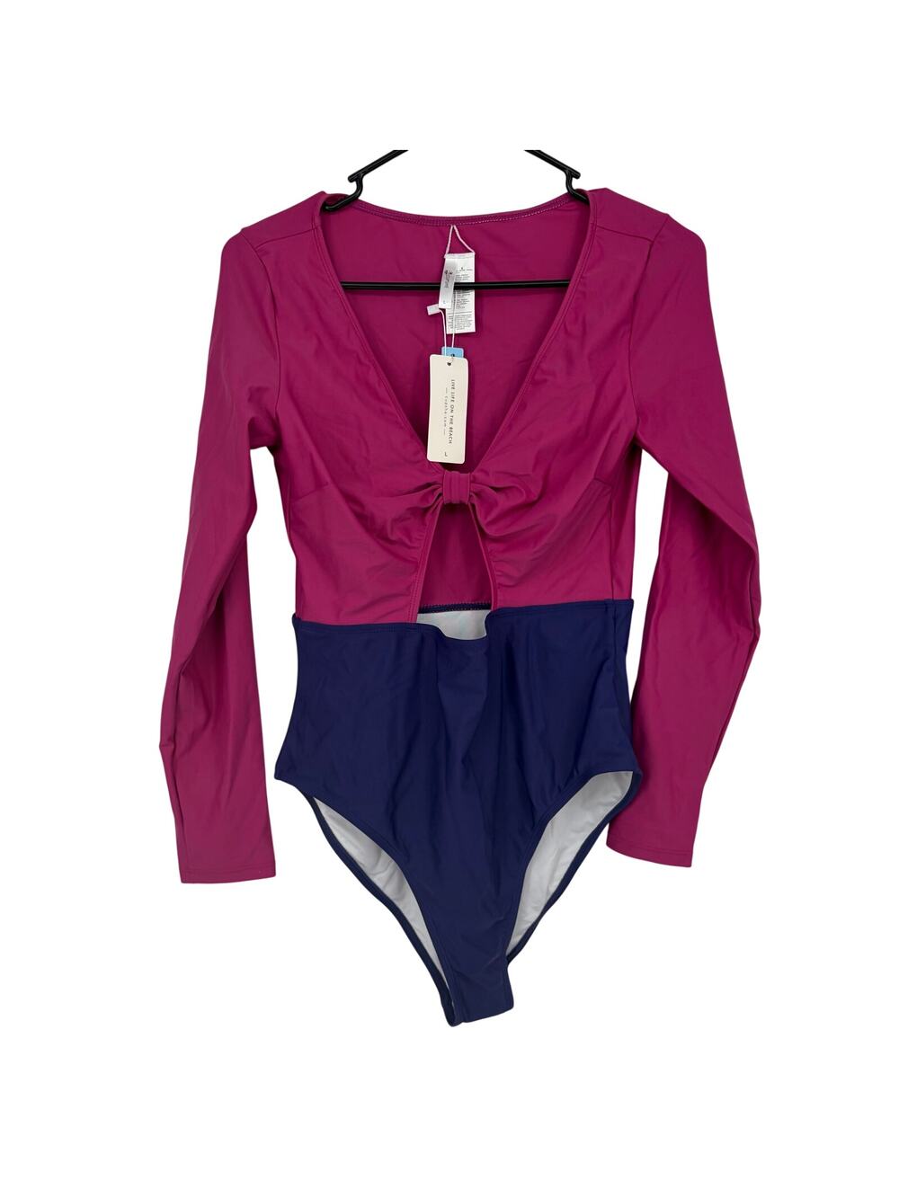 Cupshe Pink Purple Front Tie Long Sleeve One Sleeve One Piece Size Large